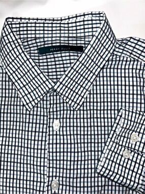 Perry Ellis White & Navy Windowpane Dress Shirt